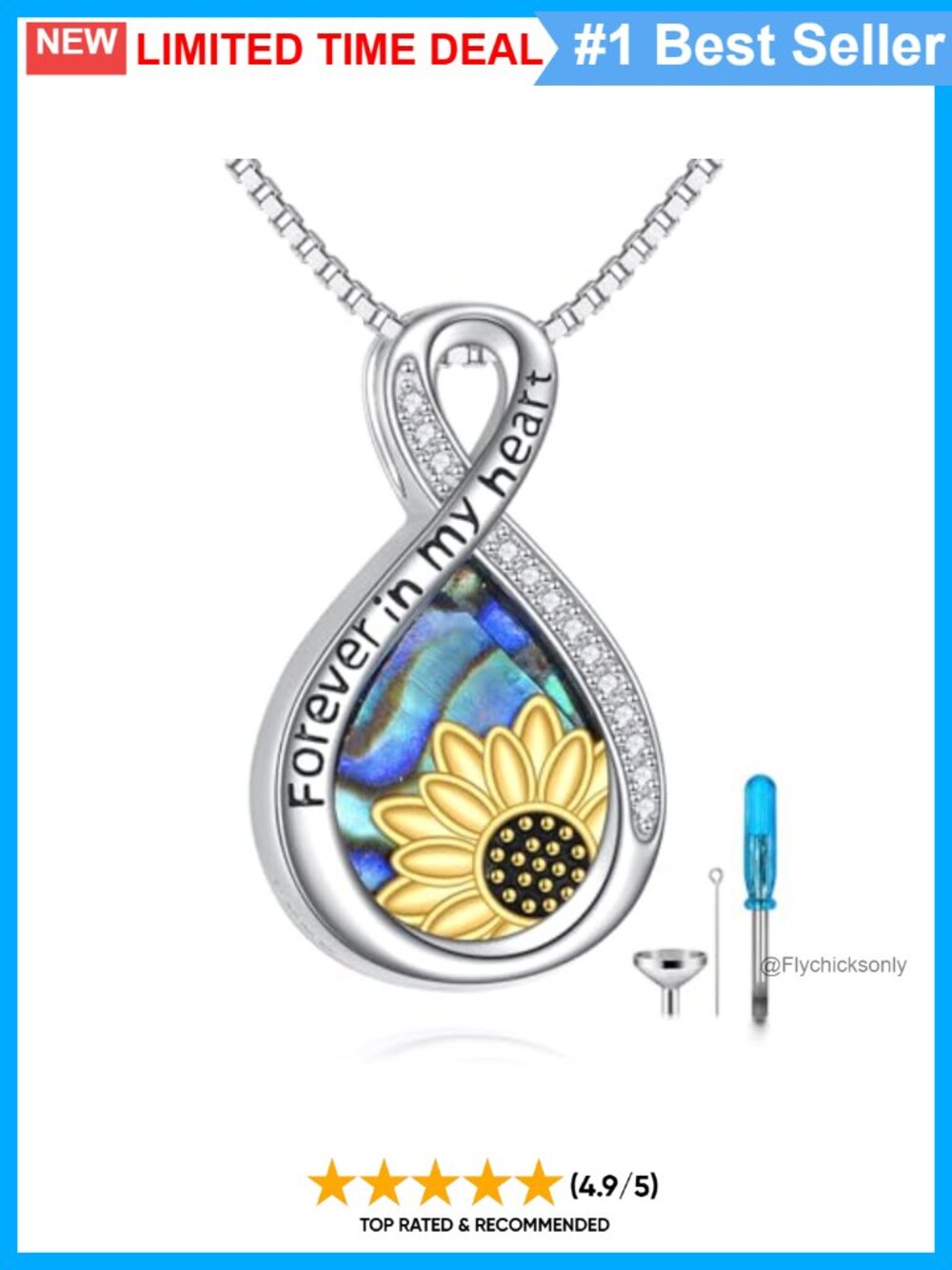 925 Sterling Silver Urn Necklace Teardrop Abalone Shell Cremation Jewelry for